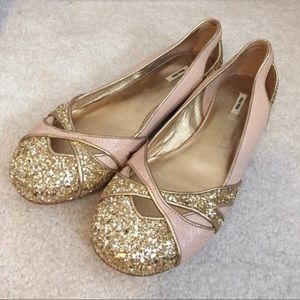 MIU MIU Crackled Pale Pink & Gold Glitter flats